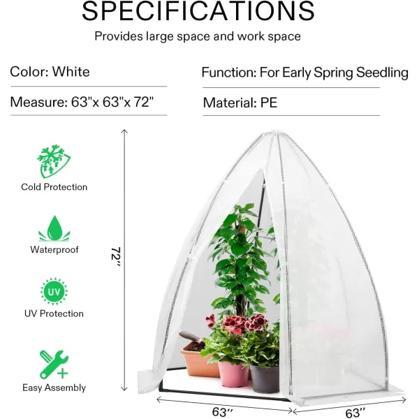 VIVOSUN Mini Lean-to Greenhouse, 6.6’ x 3.3’ x 6.9’ Portable Wall House with White PE Cover and Shelf for Compact Garden 79x39x83-Inch