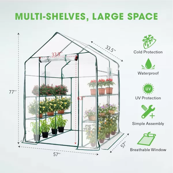 VIVOSUN Mini Lean-to Greenhouse, 6.6’ x 3.3’ x 6.9’ Portable Wall House with White PE Cover and Shelf for Compact Garden 79x39x83-Inch