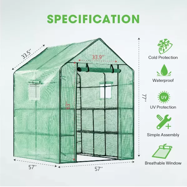 VIVOSUN Mini Lean-to Greenhouse, 6.6’ x 3.3’ x 6.9’ Portable Wall House with White PE Cover and Shelf for Compact Garden 79x39x83-Inch