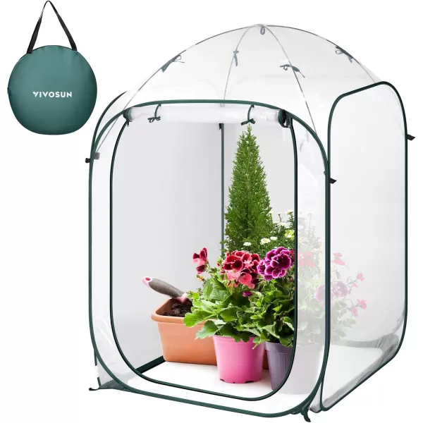 VIVOSUN Mini Lean-to Greenhouse, 6.6’ x 3.3’ x 6.9’ Portable Wall House with White PE Cover and Shelf for Compact Garden 79x39x83-Inch