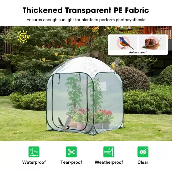 VIVOSUN Mini Lean-to Greenhouse, 6.6’ x 3.3’ x 6.9’ Portable Wall House with White PE Cover and Shelf for Compact Garden 79x39x83-Inch