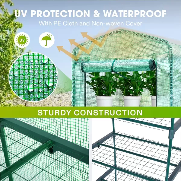 VIVOSUN Mini Lean-to Greenhouse, 6.6’ x 3.3’ x 6.9’ Portable Wall House with White PE Cover and Shelf for Compact Garden 79x39x83-Inch