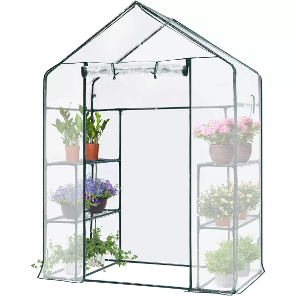VIVOSUN Mini Lean-to Greenhouse, 6.6’ x 3.3’ x 6.9’ Portable Wall House with White PE Cover and Shelf for Compact Garden 79x39x83-Inch
