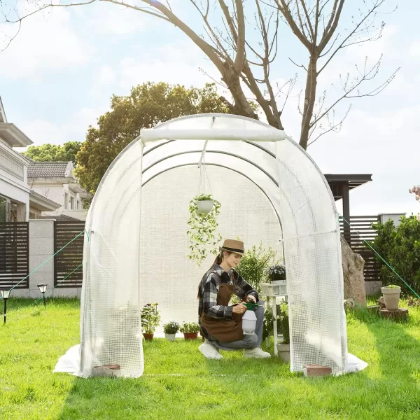 VIVOSUN Mini Lean-to Greenhouse, 6.6’ x 3.3’ x 6.9’ Portable Wall House with White PE Cover and Shelf for Compact Garden 79x39x83-Inch