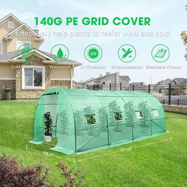 VIVOSUN Mini Lean-to Greenhouse, 6.6’ x 3.3’ x 6.9’ Portable Wall House with White PE Cover and Shelf for Compact Garden 79x39x83-Inch