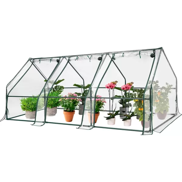 VIVOSUN Mini Lean-to Greenhouse, 6.6’ x 3.3’ x 6.9’ Portable Wall House with White PE Cover and Shelf for Compact Garden 79x39x83-Inch