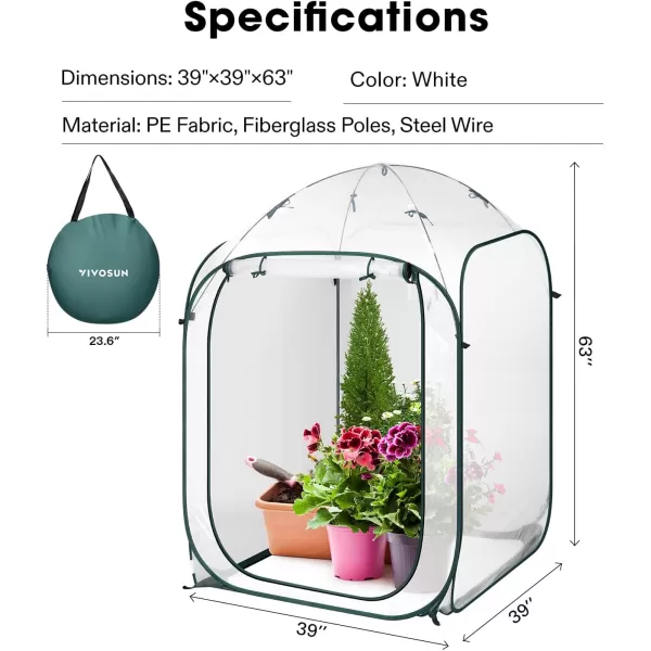 VIVOSUN Mini Lean-to Greenhouse, 6.6’ x 3.3’ x 6.9’ Portable Wall House with White PE Cover and Shelf for Compact Garden 79x39x83-Inch