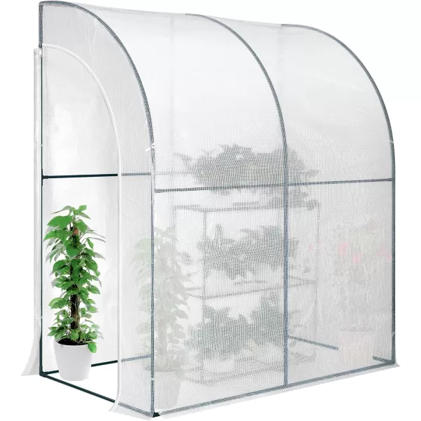 VIVOSUN Mini Lean-to Greenhouse, 6.6’ x 3.3’ x 6.9’ Portable Wall House with White PE Cover and Shelf for Compact Garden 79x39x83-Inch