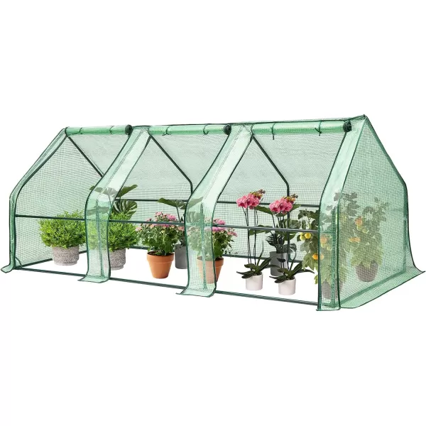 VIVOSUN Mini Lean-to Greenhouse, 6.6’ x 3.3’ x 6.9’ Portable Wall House with White PE Cover and Shelf for Compact Garden 79x39x83-Inch