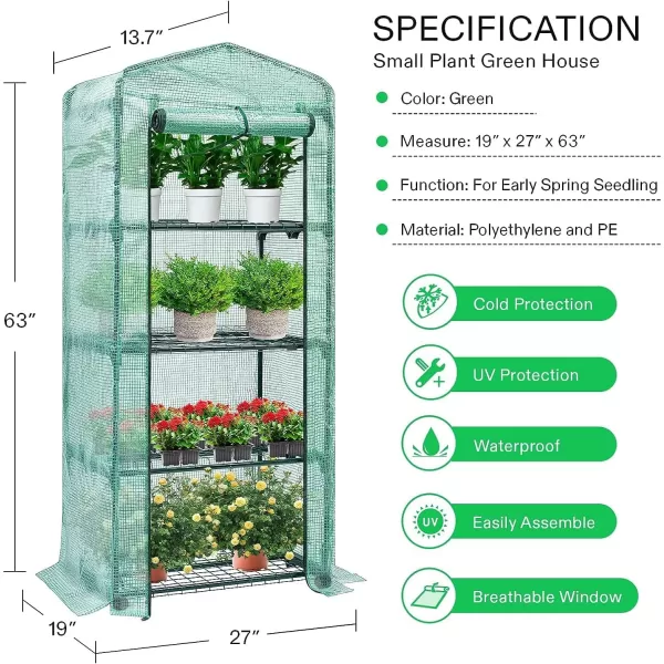 VIVOSUN Mini Lean-to Greenhouse, 6.6’ x 3.3’ x 6.9’ Portable Wall House with White PE Cover and Shelf for Compact Garden 79x39x83-Inch