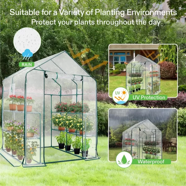 VIVOSUN Mini Lean-to Greenhouse, 6.6’ x 3.3’ x 6.9’ Portable Wall House with White PE Cover and Shelf for Compact Garden 79x39x83-Inch