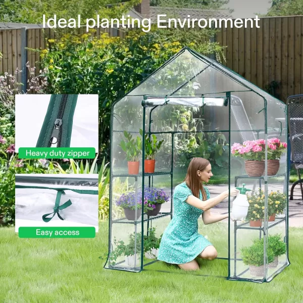 VIVOSUN Mini Lean-to Greenhouse, 6.6’ x 3.3’ x 6.9’ Portable Wall House with White PE Cover and Shelf for Compact Garden 79x39x83-Inch