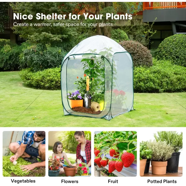VIVOSUN Mini Lean-to Greenhouse, 6.6’ x 3.3’ x 6.9’ Portable Wall House with White PE Cover and Shelf for Compact Garden 79x39x83-Inch