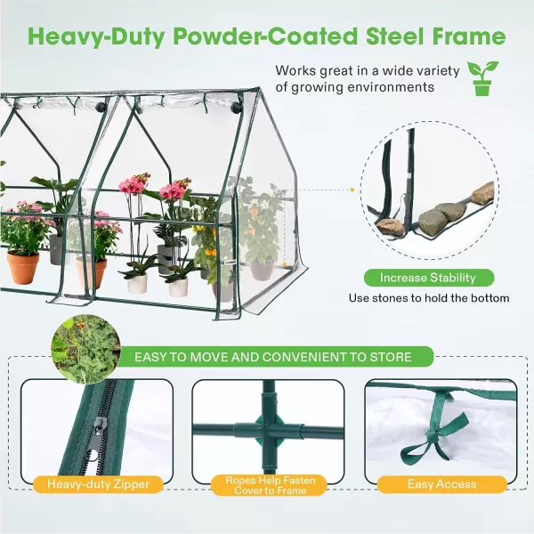 VIVOSUN Mini Lean-to Greenhouse, 6.6’ x 3.3’ x 6.9’ Portable Wall House with White PE Cover and Shelf for Compact Garden 79x39x83-Inch