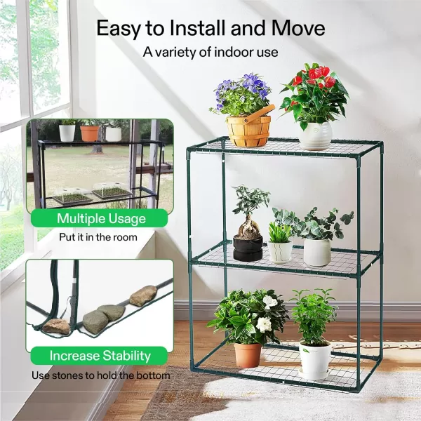 VIVOSUN Mini Lean-to Greenhouse, 6.6’ x 3.3’ x 6.9’ Portable Wall House with White PE Cover and Shelf for Compact Garden 79x39x83-Inch