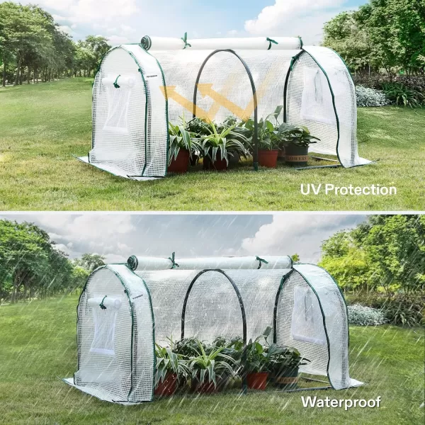 VIVOSUN Mini Lean-to Greenhouse, 6.6’ x 3.3’ x 6.9’ Portable Wall House with White PE Cover and Shelf for Compact Garden 79x39x83-Inch