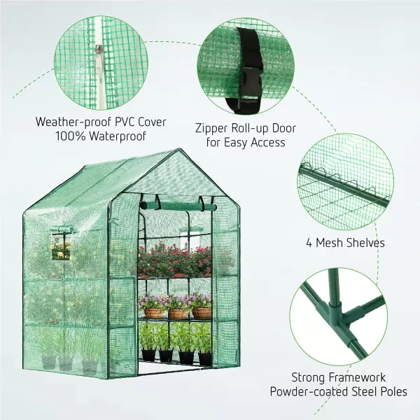 VIVOSUN Mini Lean-to Greenhouse, 6.6’ x 3.3’ x 6.9’ Portable Wall House with White PE Cover and Shelf for Compact Garden 79x39x83-Inch