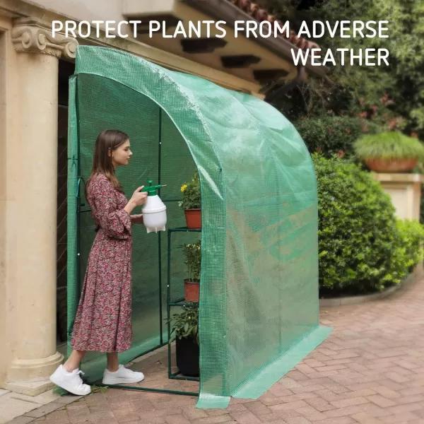 VIVOSUN Mini Lean-to Greenhouse, 6.6’ x 3.3’ x 6.9’ Portable Wall House with White PE Cover and Shelf for Compact Garden 79x39x83-Inch