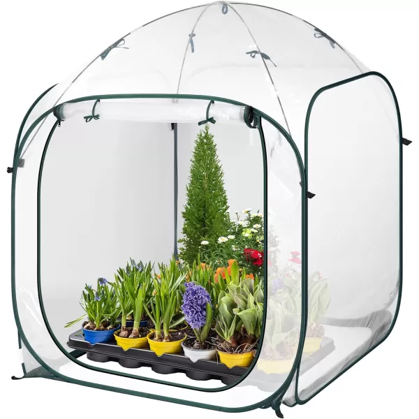 VIVOSUN Mini Lean-to Greenhouse, 6.6’ x 3.3’ x 6.9’ Portable Wall House with White PE Cover and Shelf for Compact Garden 79x39x83-Inch