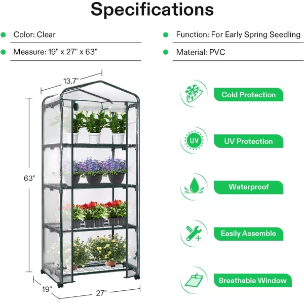 VIVOSUN Mini Lean-to Greenhouse, 6.6’ x 3.3’ x 6.9’ Portable Wall House with White PE Cover and Shelf for Compact Garden 79x39x83-Inch