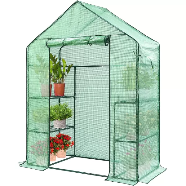 VIVOSUN Mini Lean-to Greenhouse, 6.6’ x 3.3’ x 6.9’ Portable Wall House with White PE Cover and Shelf for Compact Garden 79x39x83-Inch
