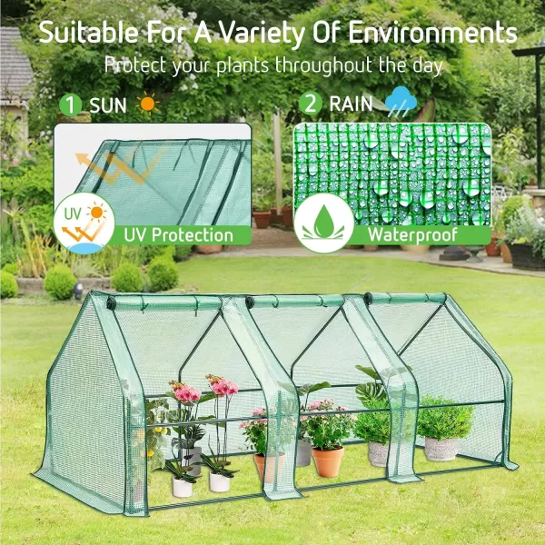 VIVOSUN Mini Lean-to Greenhouse, 6.6’ x 3.3’ x 6.9’ Portable Wall House with White PE Cover and Shelf for Compact Garden 79x39x83-Inch