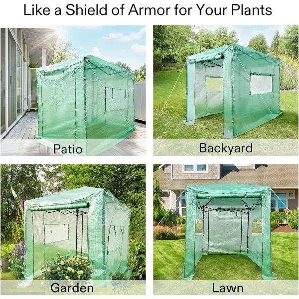 VIVOSUN Mini Lean-to Greenhouse, 6.6’ x 3.3’ x 6.9’ Portable Wall House with White PE Cover and Shelf for Compact Garden 79x39x83-Inch
