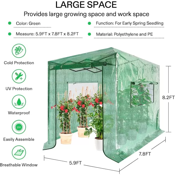 VIVOSUN Mini Lean-to Greenhouse, 6.6’ x 3.3’ x 6.9’ Portable Wall House with White PE Cover and Shelf for Compact Garden 79x39x83-Inch