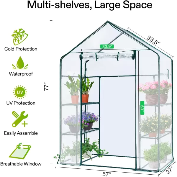VIVOSUN Mini Lean-to Greenhouse, 6.6’ x 3.3’ x 6.9’ Portable Wall House with White PE Cover and Shelf for Compact Garden 79x39x83-Inch