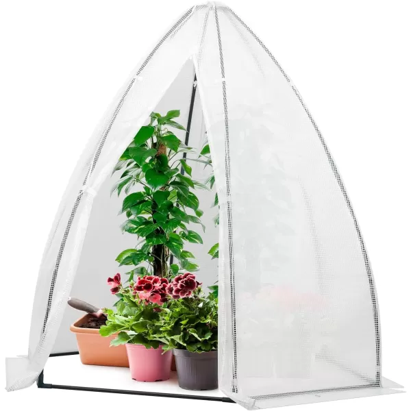 VIVOSUN Mini Lean-to Greenhouse, 6.6’ x 3.3’ x 6.9’ Portable Wall House with White PE Cover and Shelf for Compact Garden 79x39x83-Inch