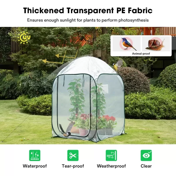 VIVOSUN Mini Lean-to Greenhouse, 6.6’ x 3.3’ x 6.9’ Portable Wall House with White PE Cover and Shelf for Compact Garden 79x39x83-Inch