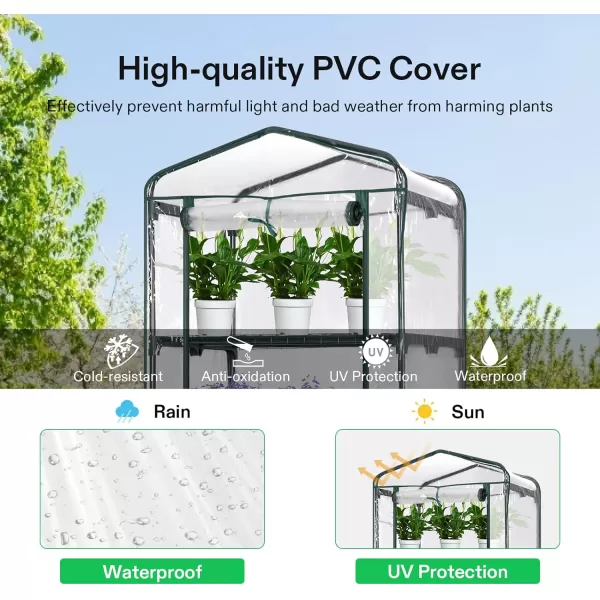 VIVOSUN Mini Lean-to Greenhouse, 6.6’ x 3.3’ x 6.9’ Portable Wall House with White PE Cover and Shelf for Compact Garden 79x39x83-Inch