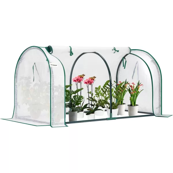 VIVOSUN Mini Lean-to Greenhouse, 6.6’ x 3.3’ x 6.9’ Portable Wall House with White PE Cover and Shelf for Compact Garden 79x39x83-Inch