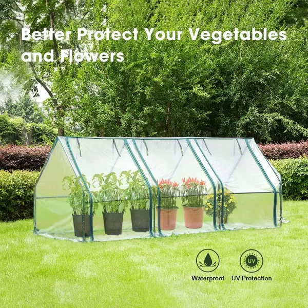 VIVOSUN Mini Lean-to Greenhouse, 6.6’ x 3.3’ x 6.9’ Portable Wall House with White PE Cover and Shelf for Compact Garden 79x39x83-Inch
