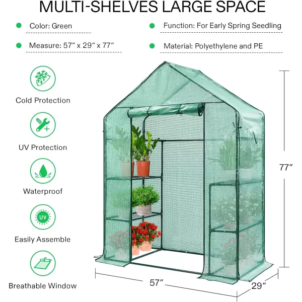 VIVOSUN Mini Lean-to Greenhouse, 6.6’ x 3.3’ x 6.9’ Portable Wall House with White PE Cover and Shelf for Compact Garden 79x39x83-Inch
