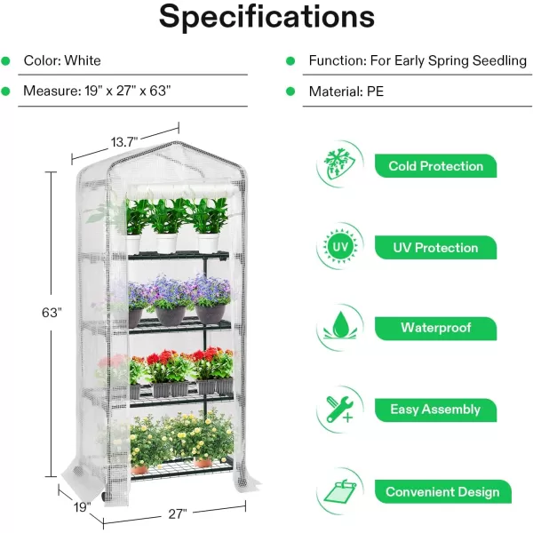 VIVOSUN Mini Lean-to Greenhouse, 6.6’ x 3.3’ x 6.9’ Portable Wall House with White PE Cover and Shelf for Compact Garden 79x39x83-Inch
