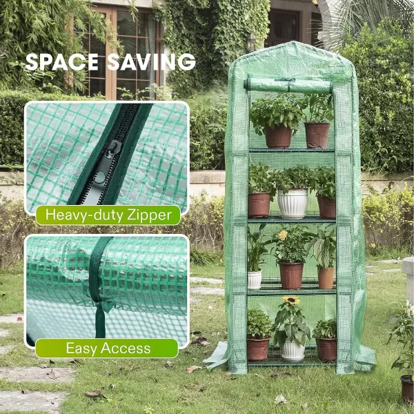 VIVOSUN Mini Lean-to Greenhouse, 6.6’ x 3.3’ x 6.9’ Portable Wall House with White PE Cover and Shelf for Compact Garden 79x39x83-Inch