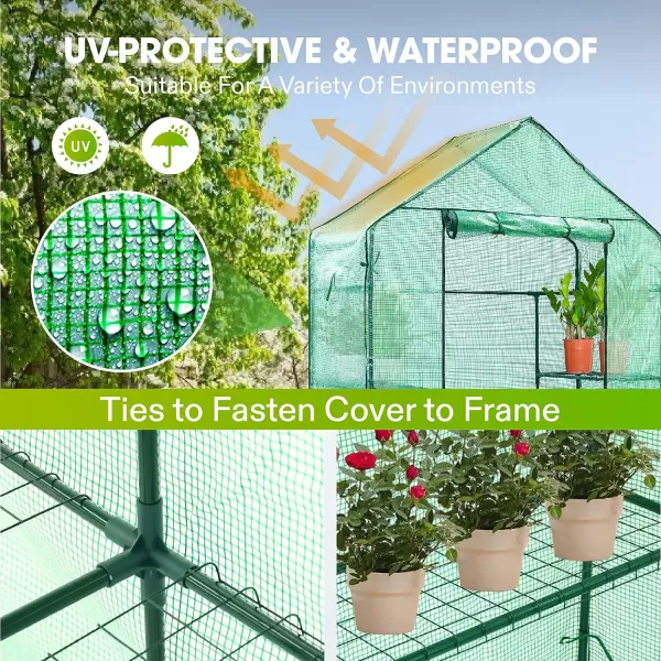 VIVOSUN Mini Lean-to Greenhouse, 6.6’ x 3.3’ x 6.9’ Portable Wall House with White PE Cover and Shelf for Compact Garden 79x39x83-Inch