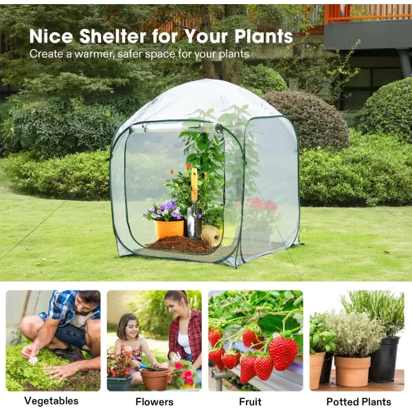 VIVOSUN Mini Lean-to Greenhouse, 6.6’ x 3.3’ x 6.9’ Portable Wall House with White PE Cover and Shelf for Compact Garden 79x39x83-Inch