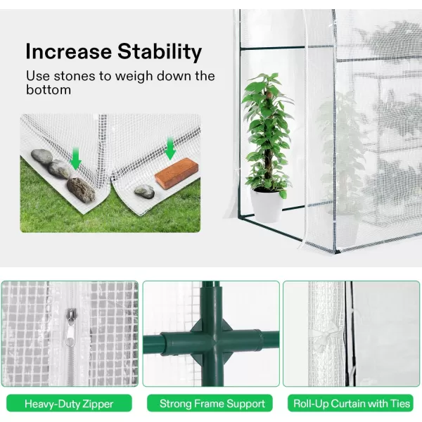 VIVOSUN Mini Lean-to Greenhouse, 6.6’ x 3.3’ x 6.9’ Portable Wall House with White PE Cover and Shelf for Compact Garden 79x39x83-Inch