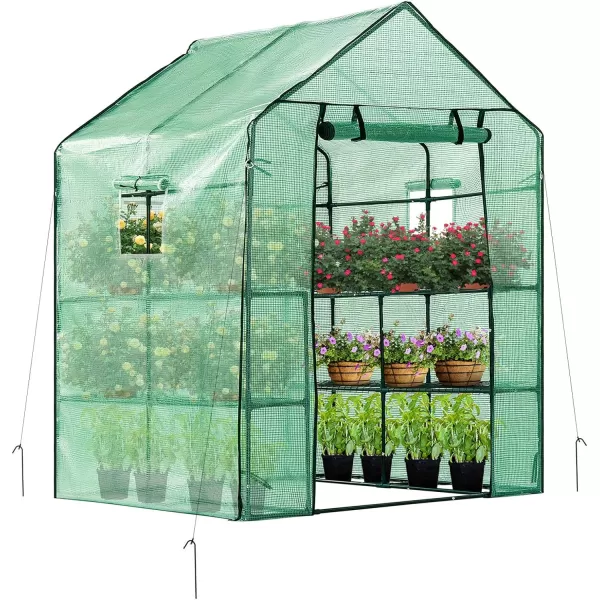 VIVOSUN Mini Lean-to Greenhouse, 6.6’ x 3.3’ x 6.9’ Portable Wall House with White PE Cover and Shelf for Compact Garden 79x39x83-Inch