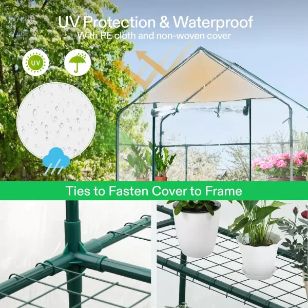 VIVOSUN Mini Lean-to Greenhouse, 6.6’ x 3.3’ x 6.9’ Portable Wall House with White PE Cover and Shelf for Compact Garden 79x39x83-Inch