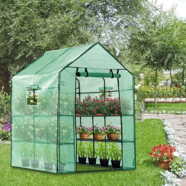 VIVOSUN Mini Lean-to Greenhouse, 6.6’ x 3.3’ x 6.9’ Portable Wall House with White PE Cover and Shelf for Compact Garden 79x39x83-Inch