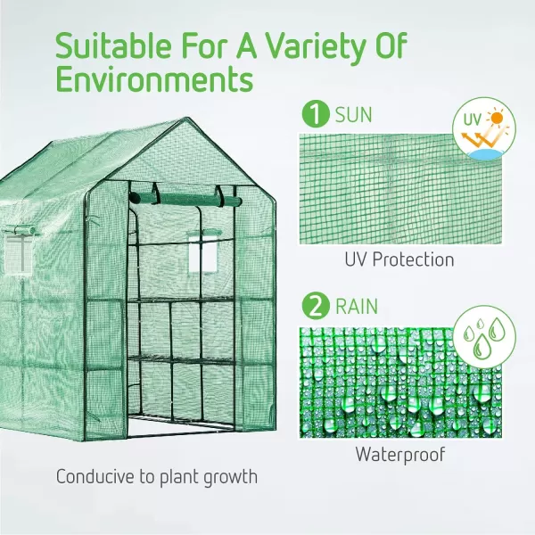 VIVOSUN Mini Lean-to Greenhouse, 6.6’ x 3.3’ x 6.9’ Portable Wall House with White PE Cover and Shelf for Compact Garden 79x39x83-Inch