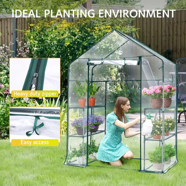 VIVOSUN Mini Lean-to Greenhouse, 6.6’ x 3.3’ x 6.9’ Portable Wall House with White PE Cover and Shelf for Compact Garden 79x39x83-Inch