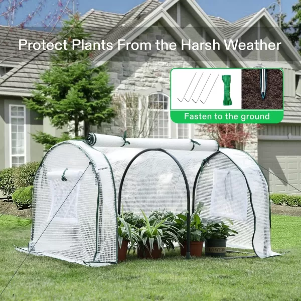 VIVOSUN Mini Lean-to Greenhouse, 6.6’ x 3.3’ x 6.9’ Portable Wall House with White PE Cover and Shelf for Compact Garden 79x39x83-Inch