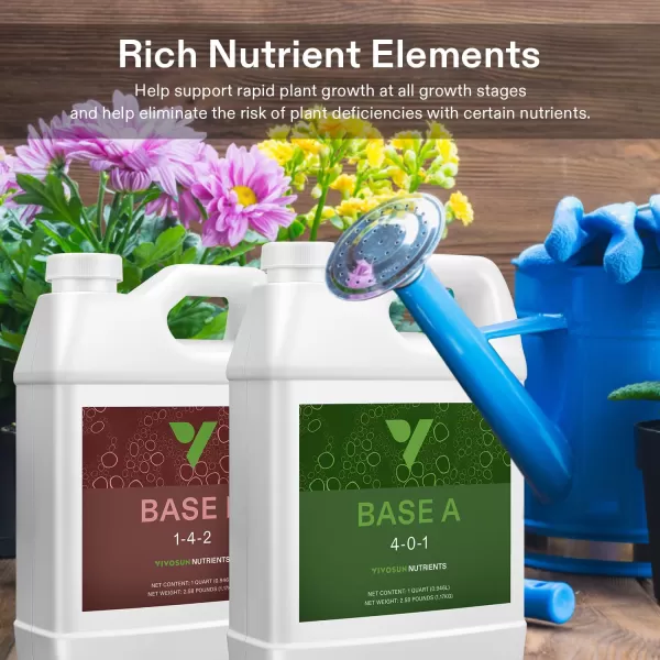 VIVOSUN Nutrients Base A &amp; B Bundle, All Purpose Liquid Fertilizer, Hydroponic Plant Food Supports Vegetative and Flowering Stages for Outdoor &amp; Indoor Plants, Set of 8oz