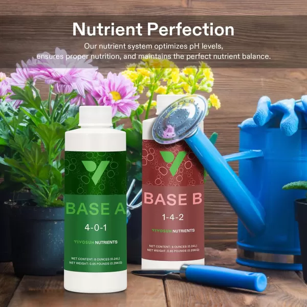 VIVOSUN Nutrients Base A &amp; B Bundle, All Purpose Liquid Fertilizer, Hydroponic Plant Food Supports Vegetative and Flowering Stages for Outdoor &amp; Indoor Plants, Set of 8oz