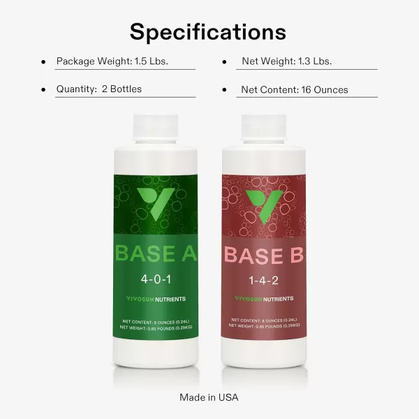 VIVOSUN Nutrients Base A &amp; B Bundle, All Purpose Liquid Fertilizer, Hydroponic Plant Food Supports Vegetative and Flowering Stages for Outdoor &amp; Indoor Plants, Set of 8oz