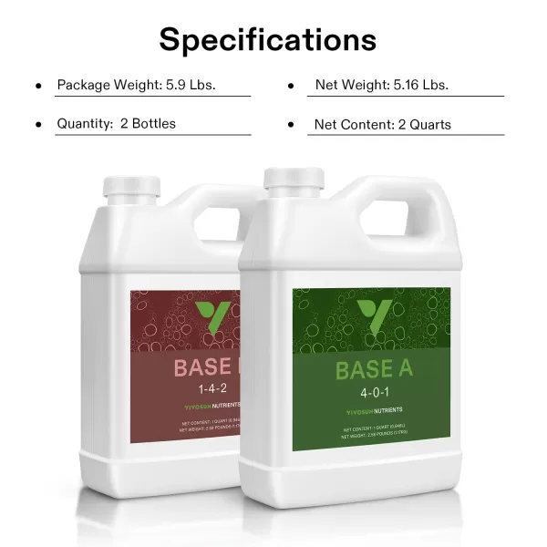 VIVOSUN Nutrients Base A &amp; B Bundle, All Purpose Liquid Fertilizer, Hydroponic Plant Food Supports Vegetative and Flowering Stages for Outdoor &amp; Indoor Plants, Set of 8oz